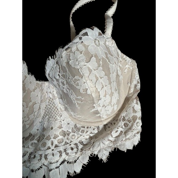 34DD BRIDAL Ivory Victorias Secret Dream Angels Floral Long Line Demi UW Bra - Picture 3 of 8